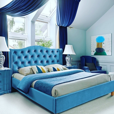 Кровать с изголовьем в каретной стяжке вельветовая - masterskay-mebely.ru - Екатеринбург